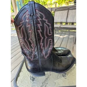 Panhandle Slim Leather Cowboy Boots Black Lizard  Western Stitch Accents Size 11